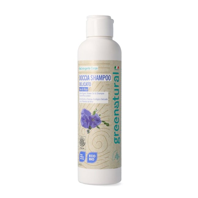 Greenatural Sprchový gél a šampon 2v1 ľan a ryža BIO 250 ml