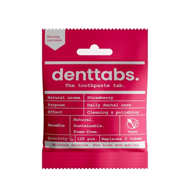 DENTTABS prírodná detská zubná pasta v tabletách bez fluoridu jahoda 125 ks
