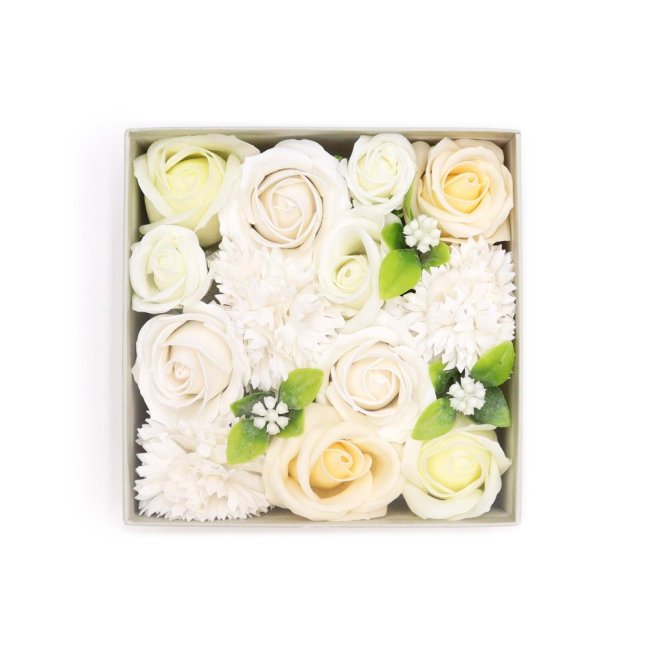 Mydlové kvety Štvorcový Box -  Biely a Ivory
