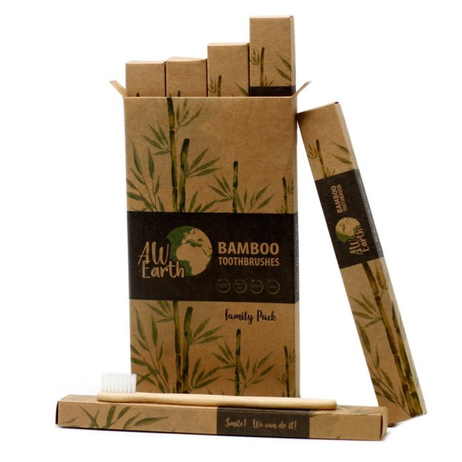 Bambusová zubná kefka - Biela - Rodinné Balenie 4 Zubných Kefiek- Stredne Mäkká