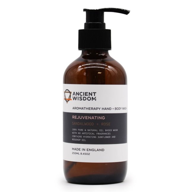 Ancient Wisdom Sprchový gél na Ruky a Telo Aromaterapeutický  - Santalové Drevo a Ruža 250ml